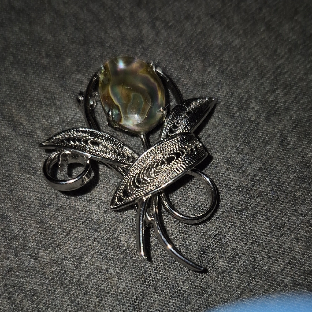 Source Unknown Silver and Black Brooch